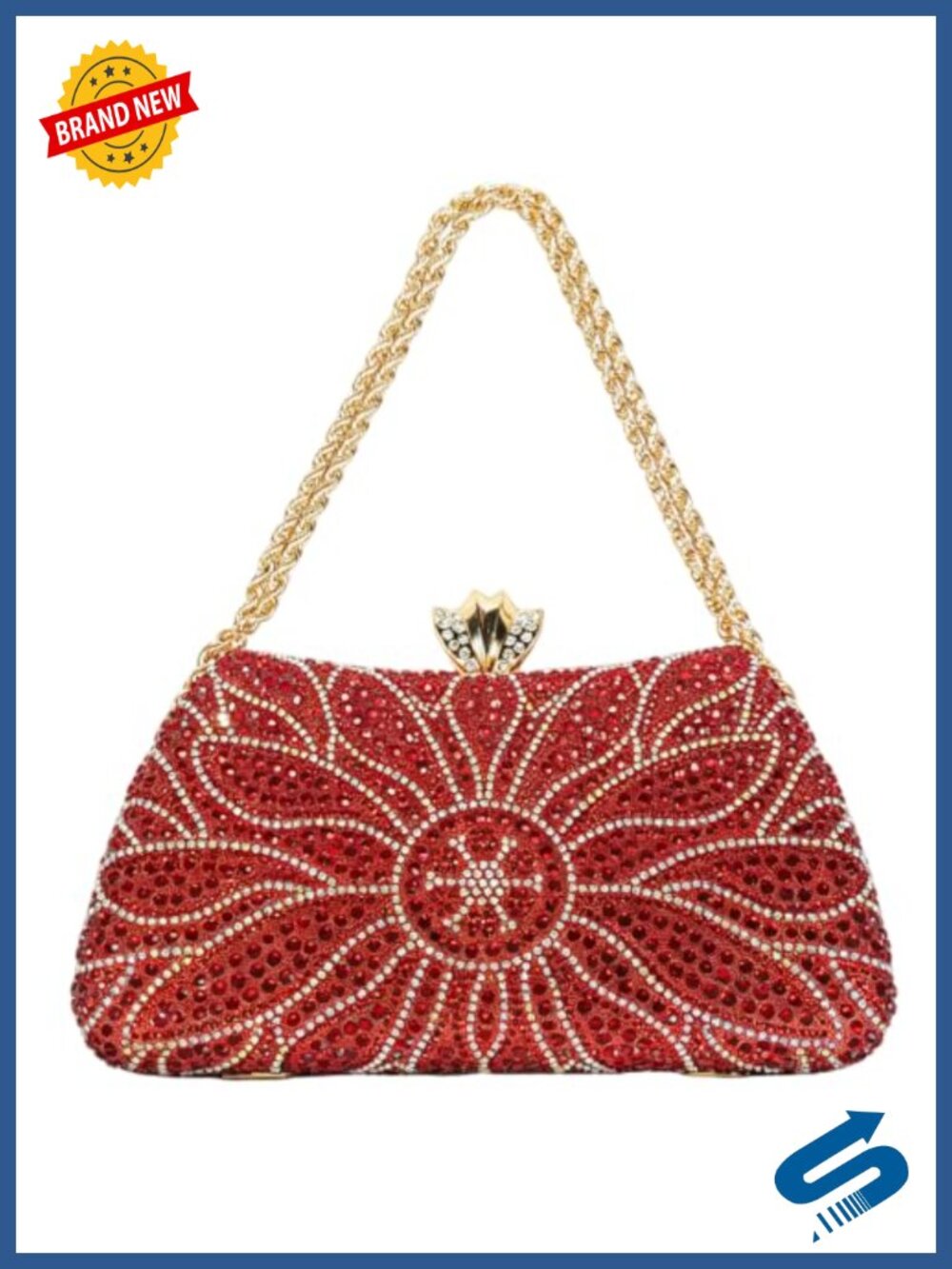 Rhinestone Crystal Clutch Evening Bag Embellished Sunburst Clasp